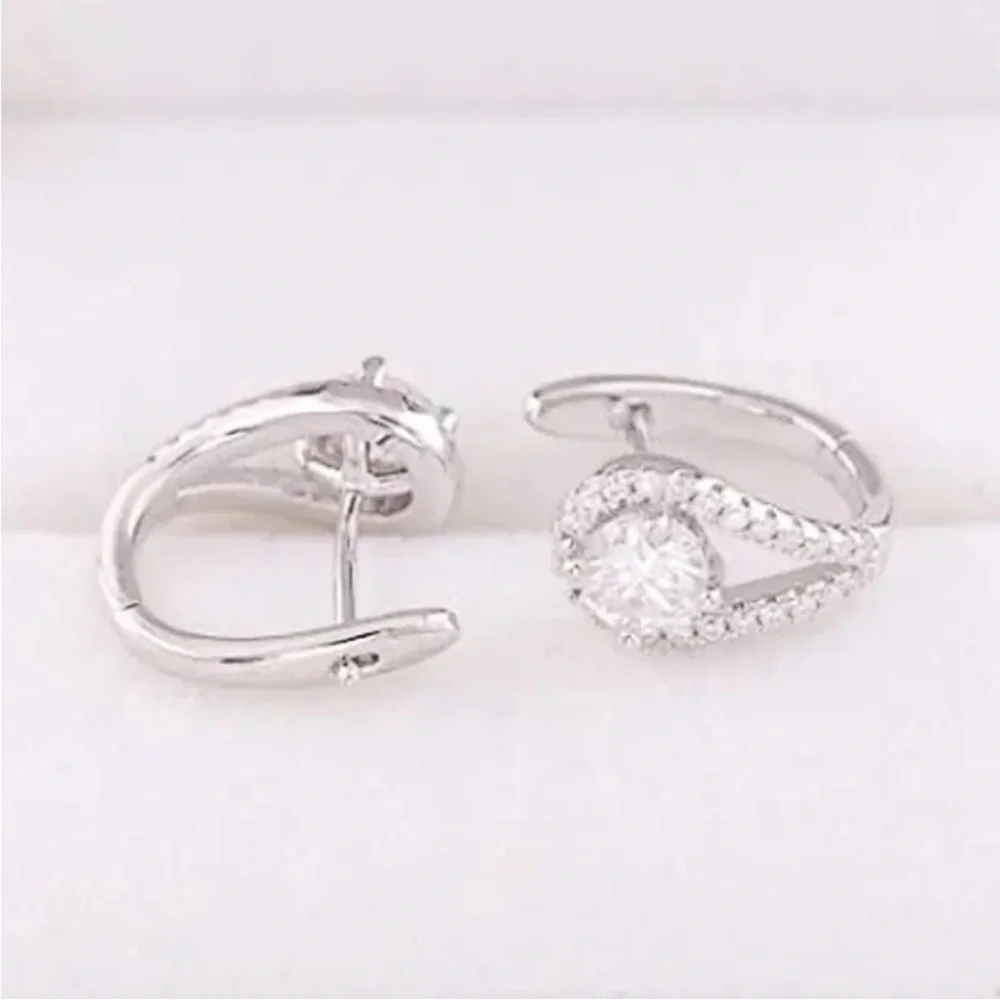 New Sterling Silver White Sapphire Huggies